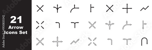 21 Thin Line Directional Arrow Icons Outline Vector Set. Arrow icon set, arrow cursor. Arrows big black set icons. Arrow vector collection. Arrow. Cursor. Mordern simple arrows. Vector illustration.