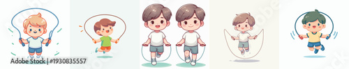 Vector Illustration of a Cute Kids Jumping Rope