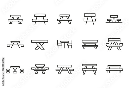 Assortment of picnic table icons and graphics
