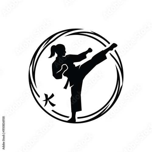 Karate Logo Silhouette – Female Martial Artist High Kick Vector
