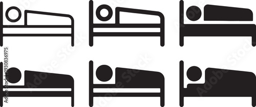 Six Bed Icons Representing Sleep And Rest symbol