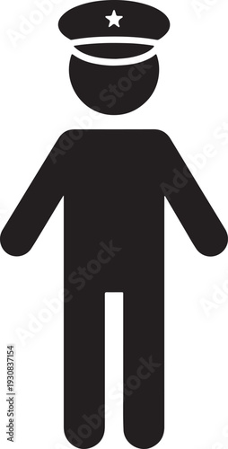 Black silhouette of a stick figure police officer wearing a cap with a star