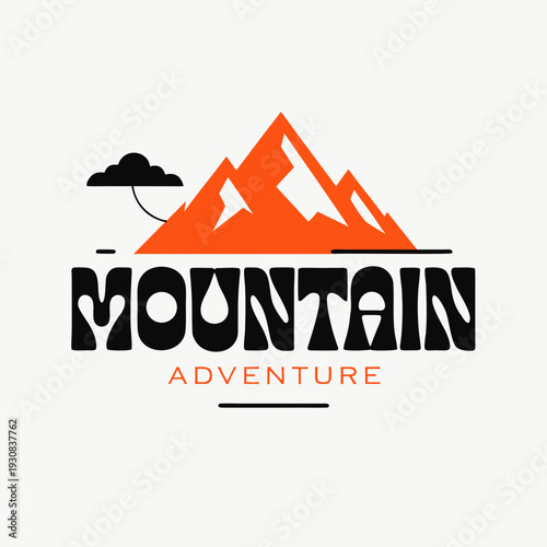 Mountain adventure logo with stylized peaks and cloud