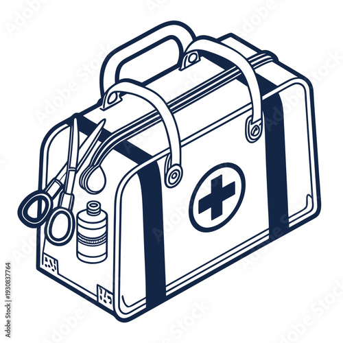 A blue and white image of a first aid kit