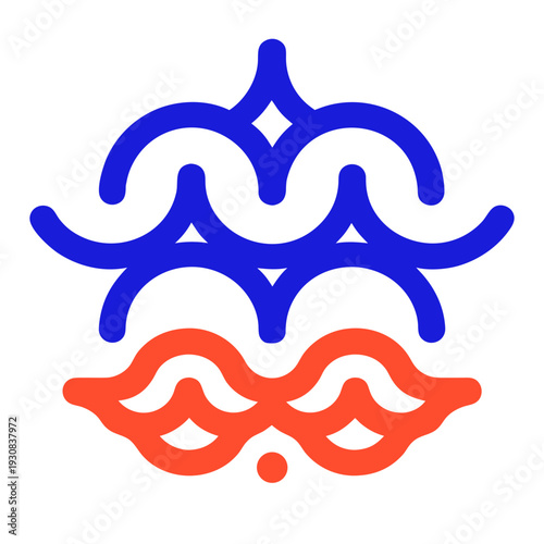 A blue and orange masquerade mask on a white background