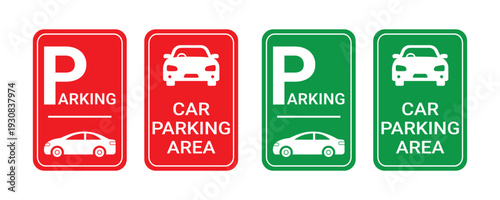 Parking Signs With Cars And Arrows Red And Green area isolated on transparent background