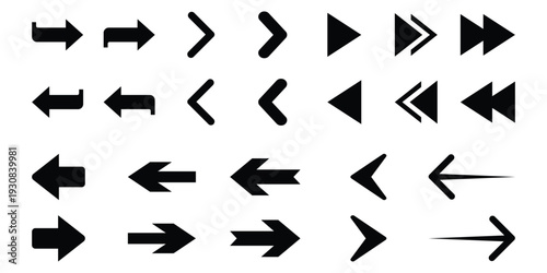 Collection of black arrow icons isolated on transparent background