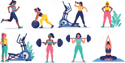 Fitness Women Workout Health Exercise Vector Illustration Commercial Asset