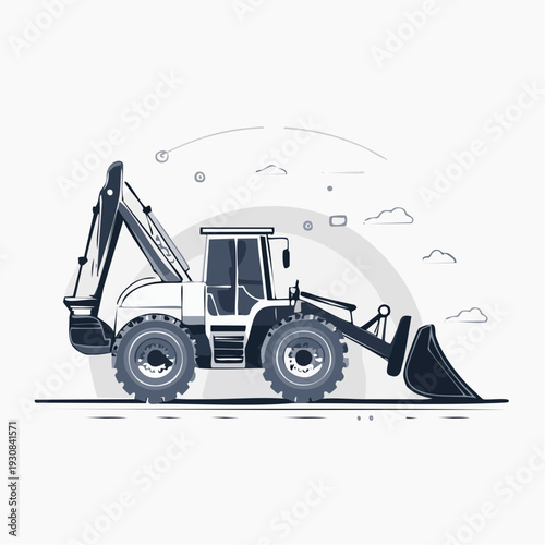 Backhoe loader machine vector illustration on white background.