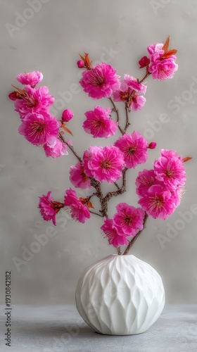 Wallpaper Mural Elegant Pink Blossom Branch Arranged in a White Geometric Vase for Floral Studio Still Life Torontodigital.ca