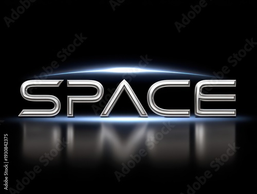 Wallpaper Mural Shiny metallic space lettering with futuristic chrome typography and glowing edge Torontodigital.ca