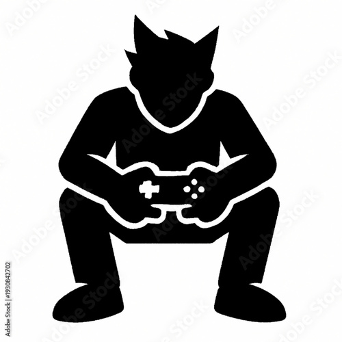 Minimalist Black Silhouette of a Gamer Holding a Video Game Controller