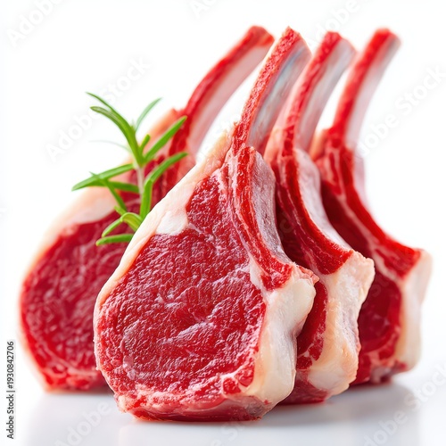 Wallpaper Mural Plump raw lamb chops arranged with rosemary sprigs on a white surface Torontodigital.ca