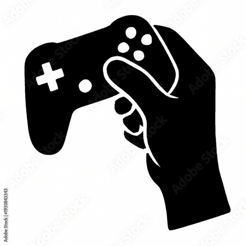 Minimalist Black and White Silhouette of Hand Holding Game Controller