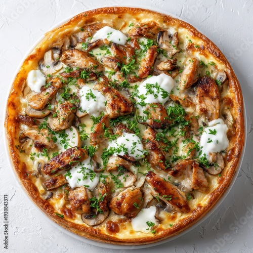 Wallpaper Mural Savory Chicken Mushroom Pizza with Creamy Sauce and Fresh Herbs Torontodigital.ca