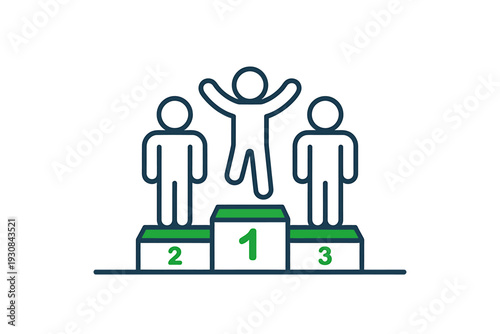 Winner standing on podium with two other people  success and achievement concept