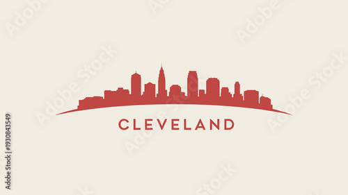 Cleveland city skyline silhouette with buildings and text on beige background