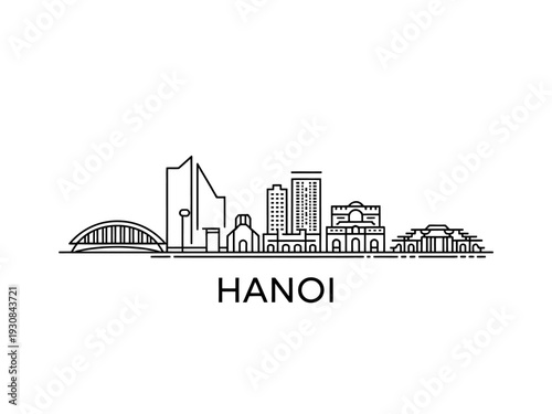 Hanoi city skyline with buildings and bridge illustration  urban landscape