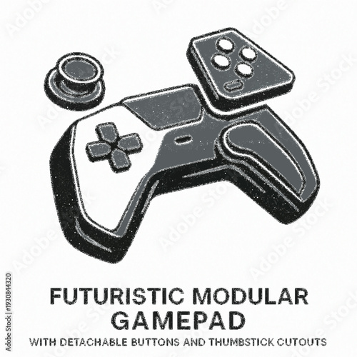 Futuristic Modular Gamepad Illustration with Detachable Buttons and Joystick Components