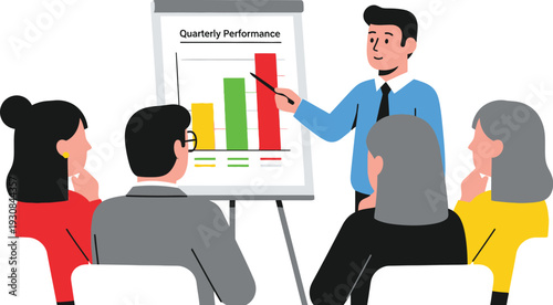 Businessman presents quarterly performance data during a team meeting.
