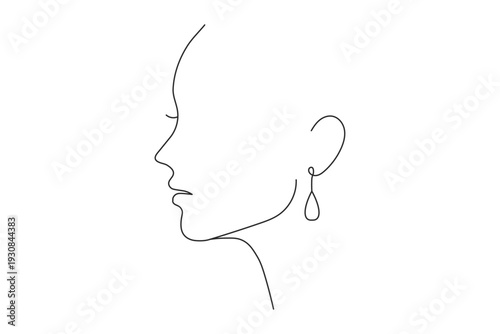 A minimalist line drawing depicts the profile of a woman s face with red accents highlighting her lips and neck