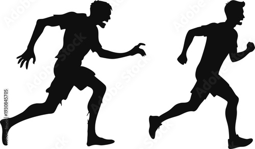 Man Running from Zombie Silhouette