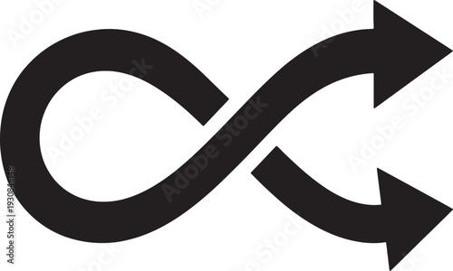 Black infinity symbol with two opposing arrows pointing outwards also transparent background loop cycle