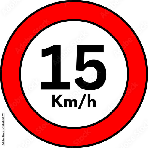 15 km/h Speed Limit Road Sign, Red Circle Traffic Symbol Vector