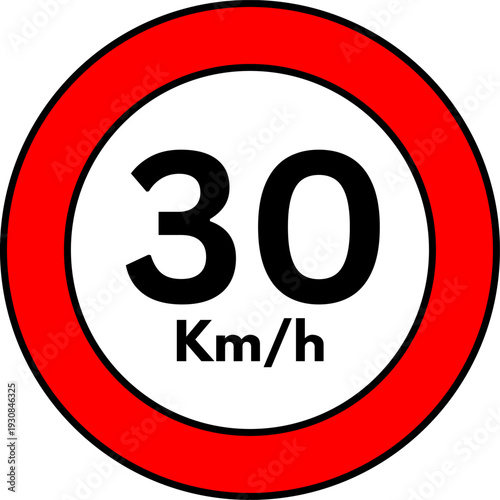 30 km/h Speed Limit Road Sign, Red Circle Traffic Symbol Vector
