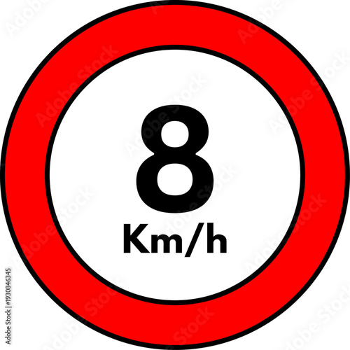 8 km/h Speed Limit Road Sign, Red Circle Traffic Symbol Vector