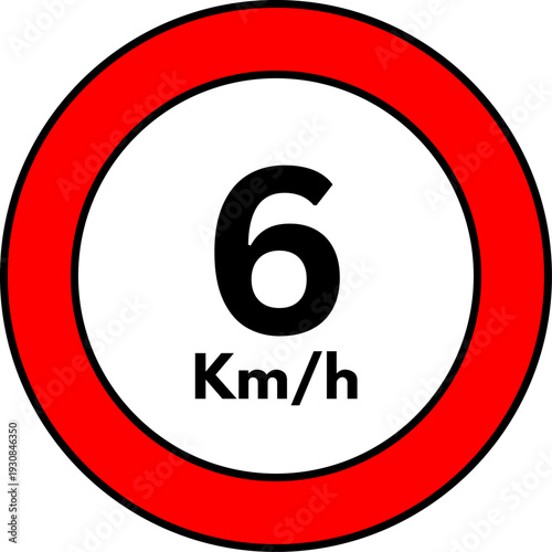 6 km/h Speed Limit Road Sign, Red Circle Traffic Symbol Vector