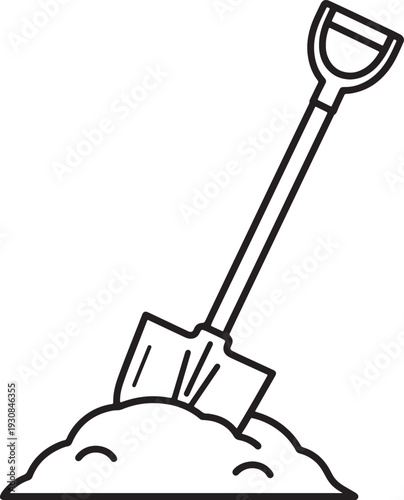 Black outline of a shovel digging into a pile of dirt also transparent background soil gardening