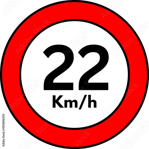22 km/h Speed Limit Road Sign, Red Circle Traffic Symbol Vector