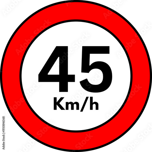 45 km/h Speed Limit Road Sign, Red Circle Traffic Symbol Vector