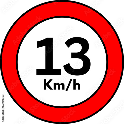 13 km/h Speed Limit Road Sign, Red Circle Traffic Symbol Vector