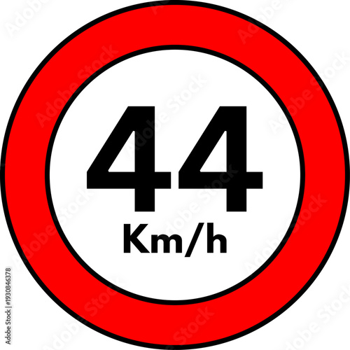 44 km/h Speed Limit Road Sign, Red Circle Traffic Symbol Vector
