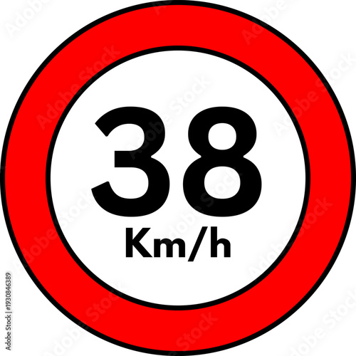 38 km/h Speed Limit Road Sign, Red Circle Traffic Symbol Vector