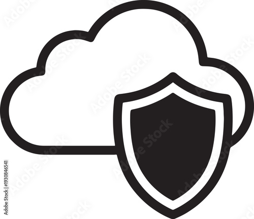 Black shield superimposed on a white cloud shape with thick black outlines also transparent background
