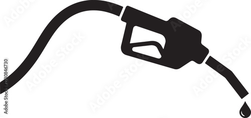 Black silhouette of a gas pump nozzle with a drop of liquid falling also transparent background fuel nozzle