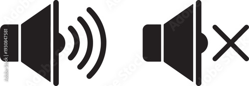 Black speaker with sound waves and mute symbol on white background also transparent background speaker sound waves