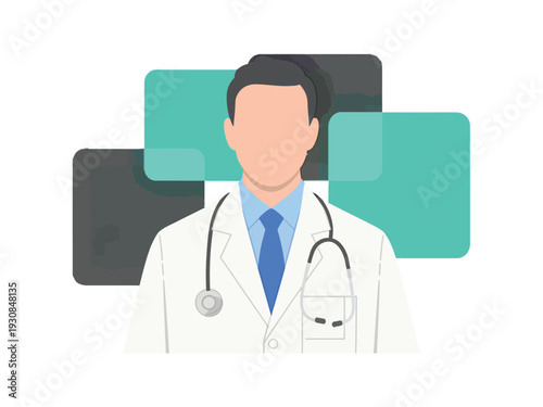 Male Doctor Wearing White Coat and Stethoscope in Front of Colorful Background