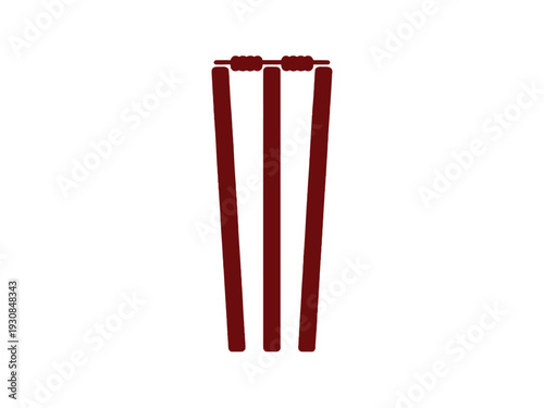 Red cricket stumps on white background, sports equipment, cricket gear, isolated stumps