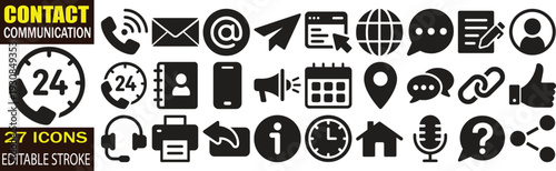 Communication and Interface Icons Set – Phone, Email, Chat, Location, Support, Business, Internet, Navigation Symbols