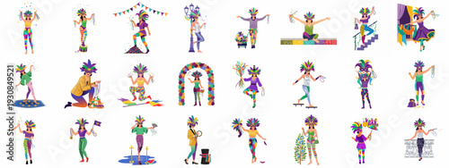 Diverse women celebrating Mardi Gras with colorful costumes, feathered masks, and beads, embodying the vibrant and joyful spirit of carnival festivities.