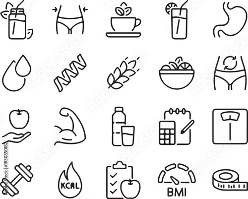 Health and Fitness Icons Line Art Collection wellness