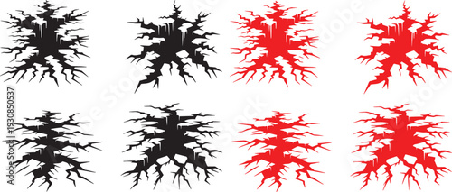 Cracked and broken wall textures in black and red sets