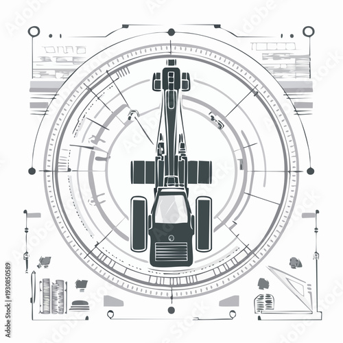 Detailed technical drawing of a formula one racing car from top view.