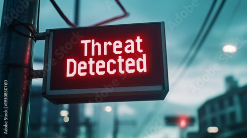 A digital sign displaying a red 