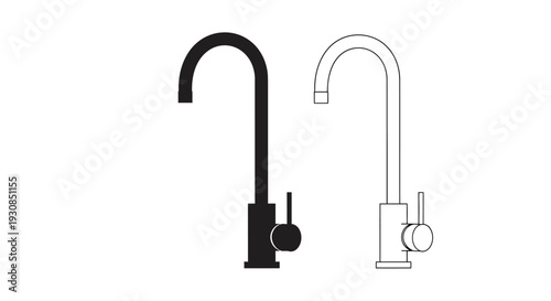 Two modern kitchen faucets displayed one dark and one light silhouette