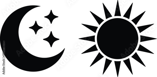 A black and white image of the sun and moon Vector